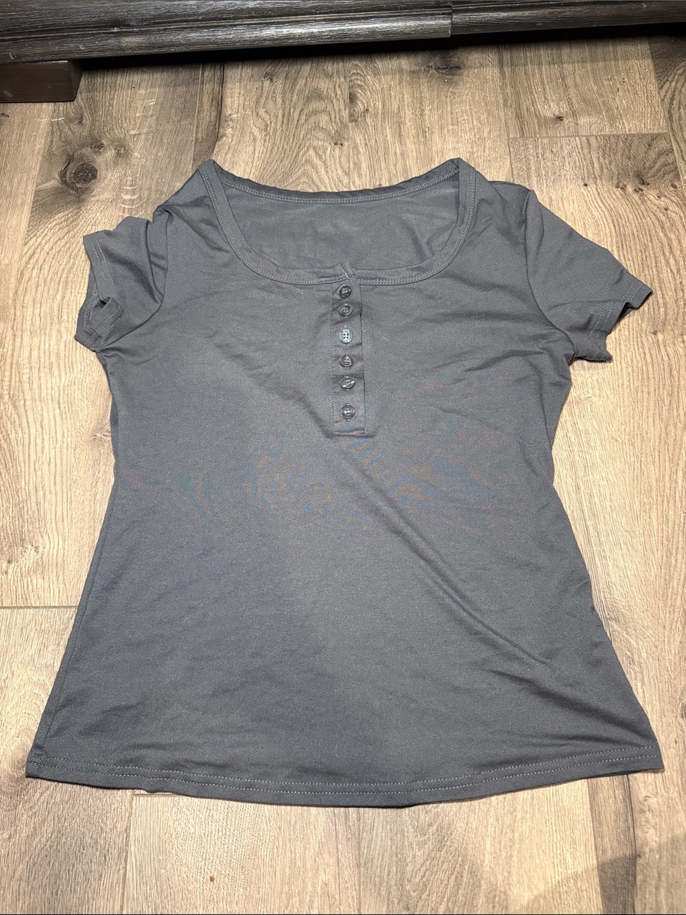 SHEIN Short Sleeve Henley Tee - Gray